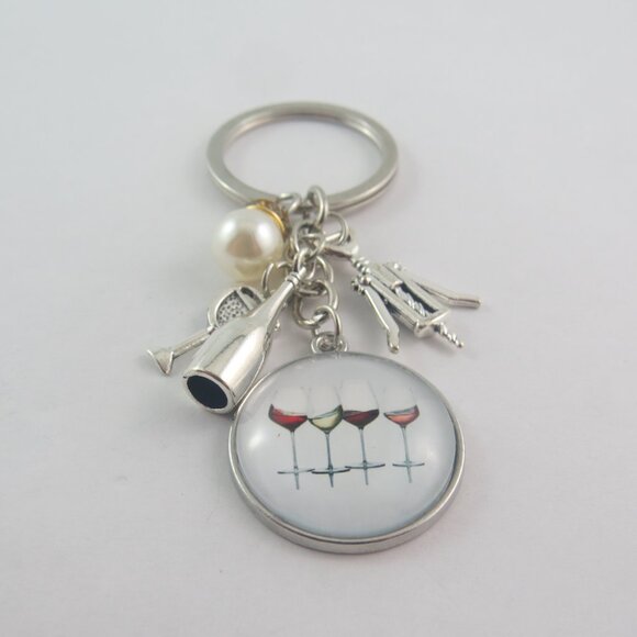 Wine Keychain Wine Glass Lover Gift for Woman or Girl Fun Wine Lover Key Ring - Picture 3 of 4
